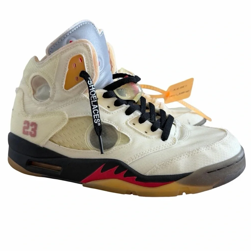 Off-White Air Jordan 5 Sail with Black and Red Accents